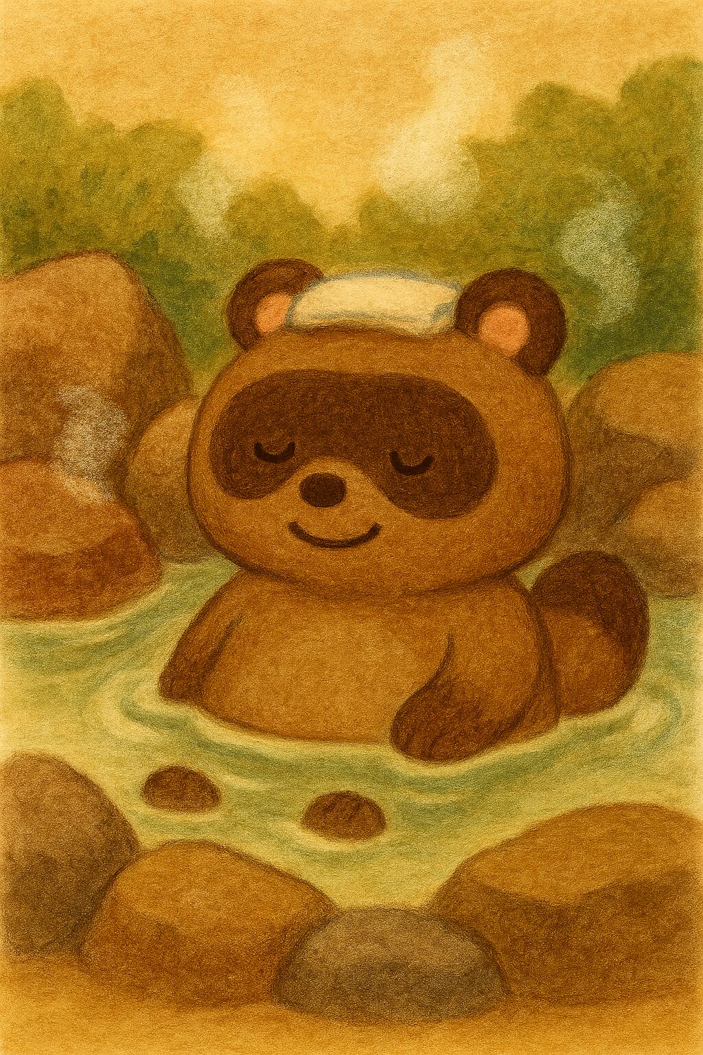 温泉に入るたぬき